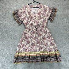 Mystree Womens Short Sleeve V Neck Drawstring Midi Dress Floral Size S