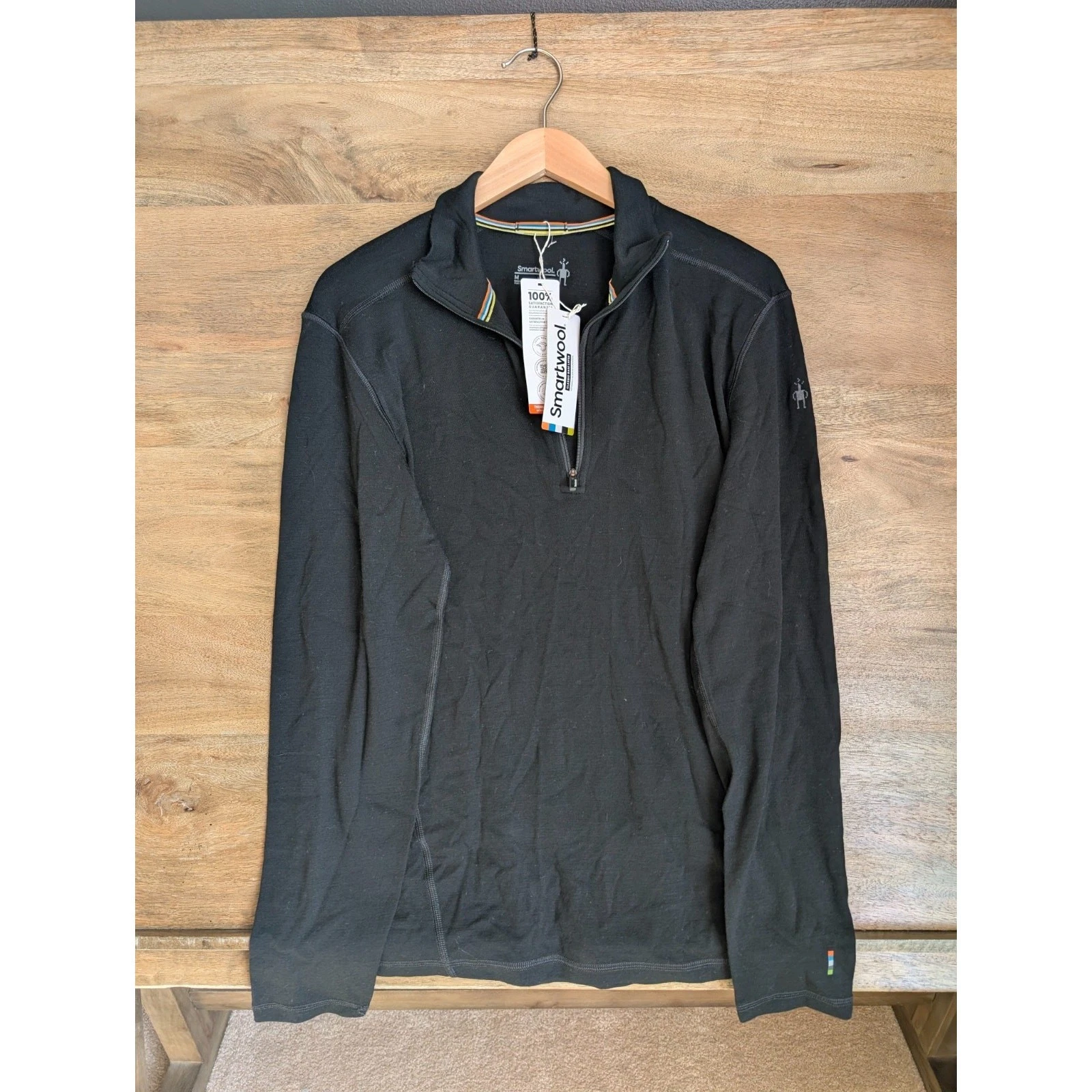 Smartwool 1/4 Zip Pullover Mens M Black Classic Thermal Merino Base Layer NWT