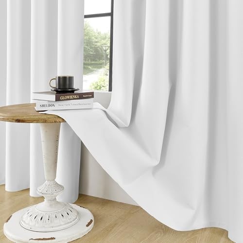  100% Blackout Solid Curtains 63 Inches Long 52"W x 63"L (Pack of 2) Pure White