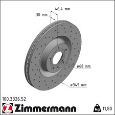 2x Zimmermann 100.3326.52 Bremsscheibe für AUDI A4 B7 A4 B6 8E2 8E5 8H7 8EC 8ED