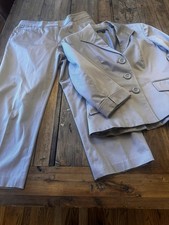 Lafayette 148 Two 2 Piece Suit Cropped Wide Leg Pants Size 10 Blazer Size 6 Tan