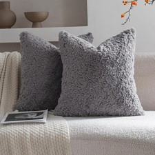 Image of Neelvin pack of 2 Double-Sided Faux Fur Cushion Covers 45x45cm Darkgray Thick P