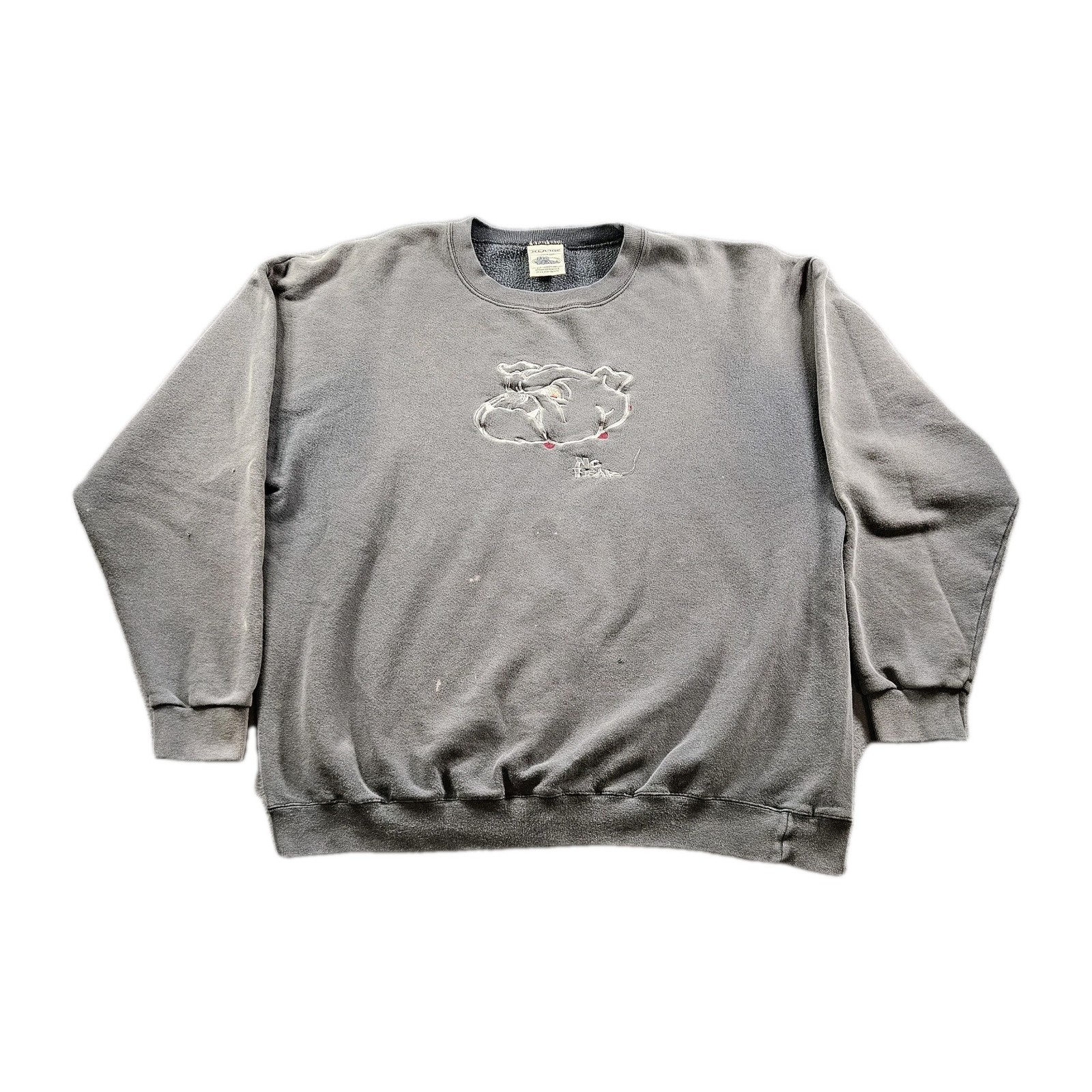 Vintage No Fear Bulldog Embroided Black 90s Sweatshirt Faded Grunge Punk Sz XL