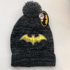 Batman DC Beanie Gloves Knit set Boys One Size Black Gray Marled Print Movie
