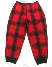 VINTAGE 1950S RED  BLACK BUFFALO PLAID SANFORIZED WOOL SNOW PANTS WAIST 28" SM