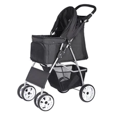4 Wheels Foldable Pet Dog Cat Jogger Stroller Travel Carrier Strolling Cart W/Wa
