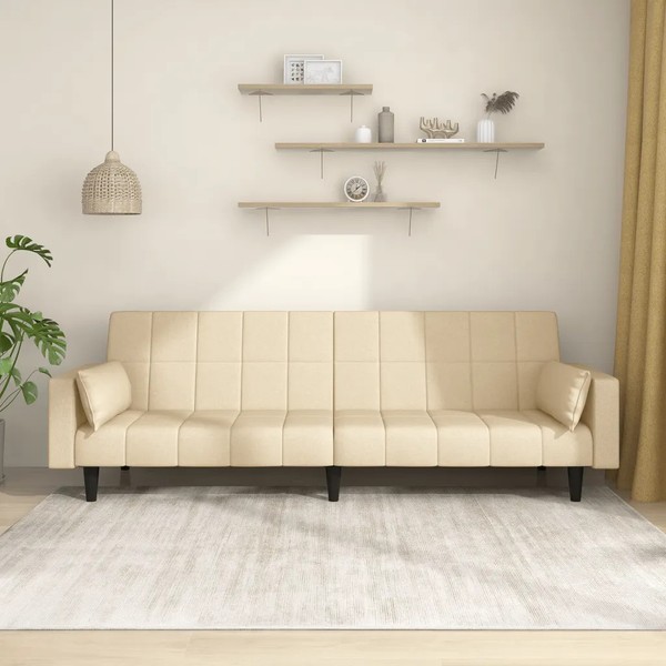 Schlafsofa 2-Sitzer Mit 2 Kissen Stoff Creme-image