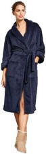 Ladies Navy Blue Fleece Dressing Gown Pocket Shawl Collar Luxury Soft Bath Robe