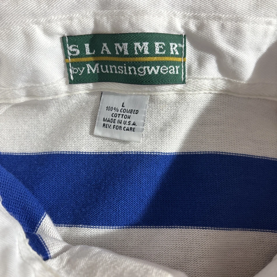 Polo de Rugby Vintage Slammer MunsingWear Listrado Grande Longo Slv Listrado Fabricado nos EUA *VEJA - Imagem 4 de 4