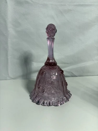 Vintage Fenton Cabbage Rose Dusty Light Pink 6 ¼ Ruffled Base Handled Glass Bell