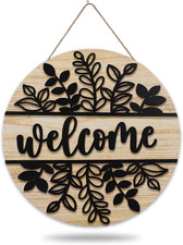 3D Black Leaves Welcome Door Sign Wooden Hanging Farmhouse Front Decor