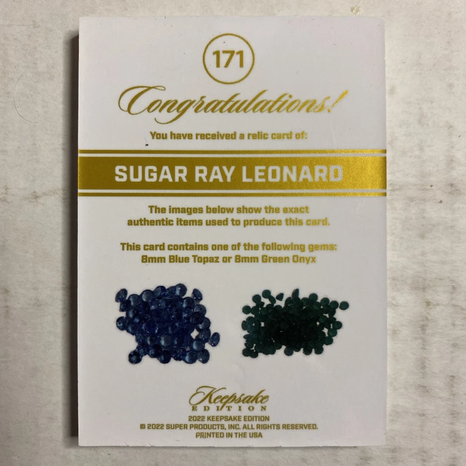2022 Keepsake Edition Sugar Ray Leonard Glove Patch Gem Green Onyx T2 - Image 2 of 2