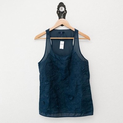 Gap NWT Silk Blend Blue Floral Tank Top Womens Small Sheer Lightweight Blouse