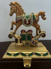 Costco Jeweled Enamel Gold Metal Christmas Horse Stocking Holder W/BOX