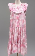 Women's Sunday Up Pink Tie Dyed Tiered Smocked Sleeveless Cool Beach Sundress M