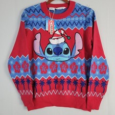 Disney Stitch Crew Neck Pullover Christmas Sweater women's size S red blue New