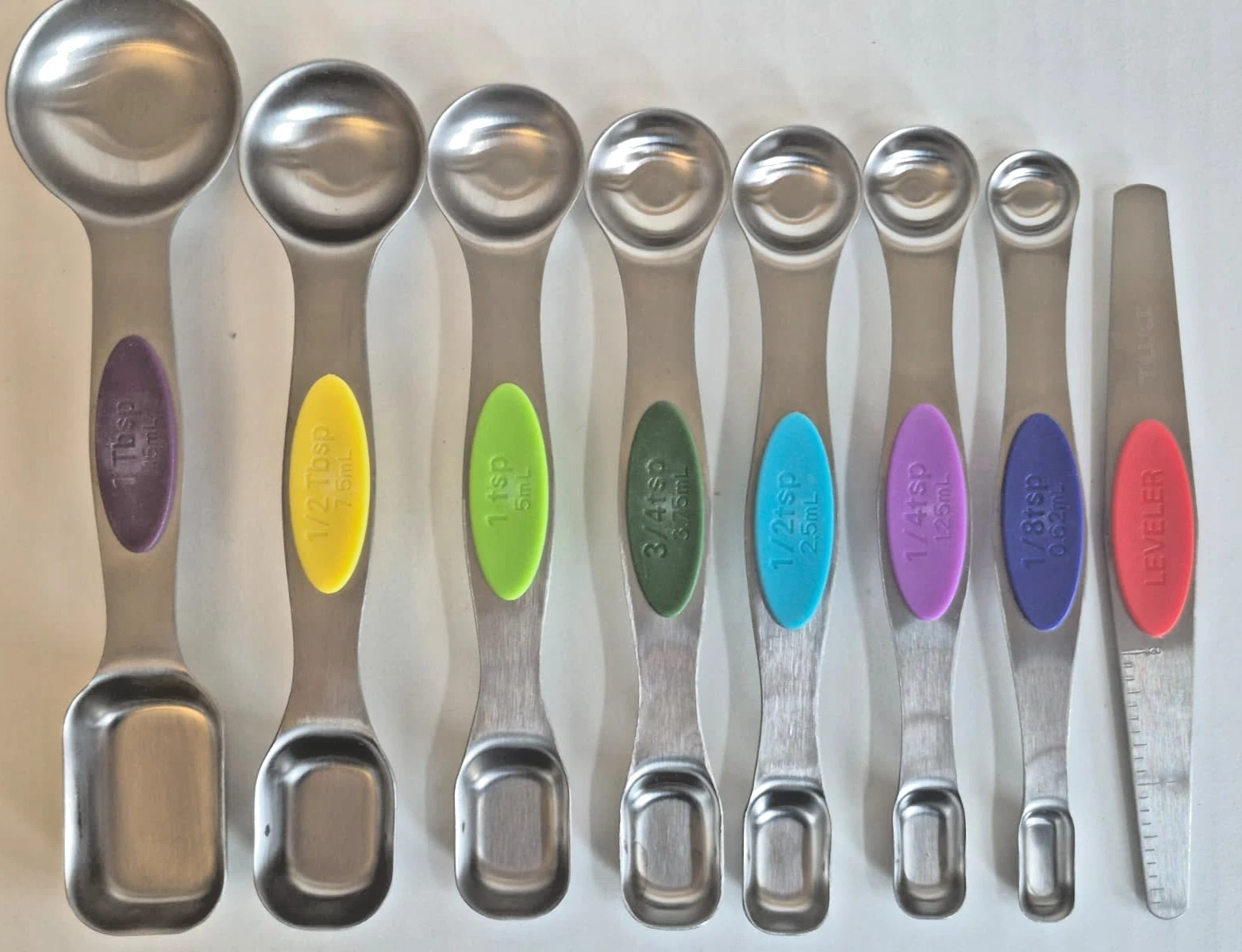 TILUCK Magnetic Measuring Spoons Set 7pc + Leveler Stainless Steel Colorful NEW