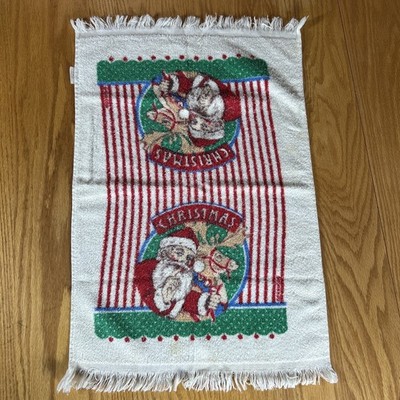 Vintage Christmas Kitchen Towel Retro 1980's Santa Holiday Decor