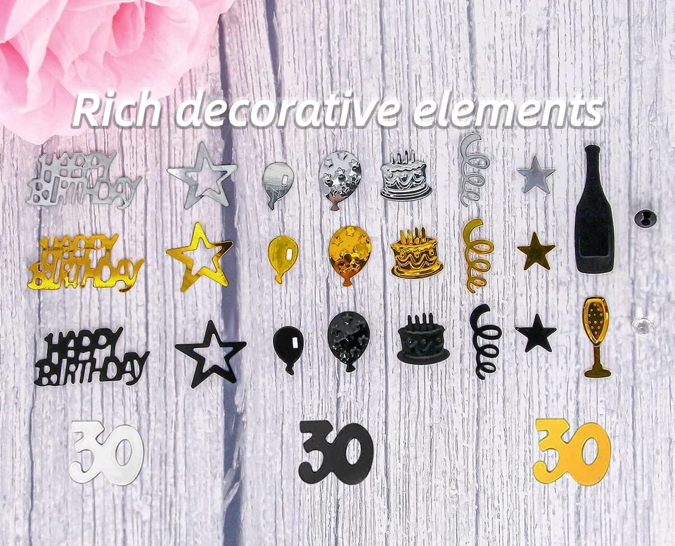 Confeti Feliz 30 Cumpleaños - 100G / 3.53Oz Número 30 Mesa Dispersión - Metálico Foto 2 de 4