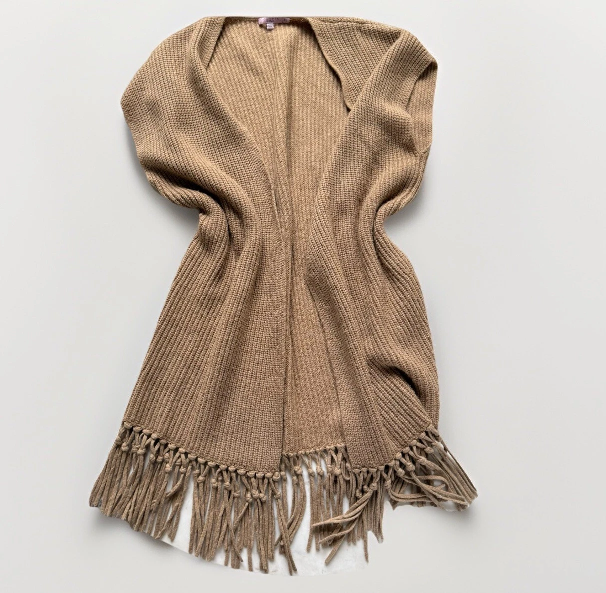 Calypso St Barth Knit Fringe Poncho Alpaca Blend Open Front Boho Western OS
