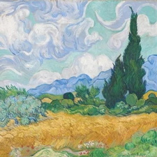 ACEO Art Card "Wheat Fields and Cypress" by Vincent van Gogh