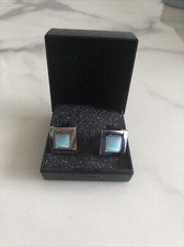 LASER SQUARE Luxury Cufflinks  With Light Blue Pearly Stone IN A GIFT BOX