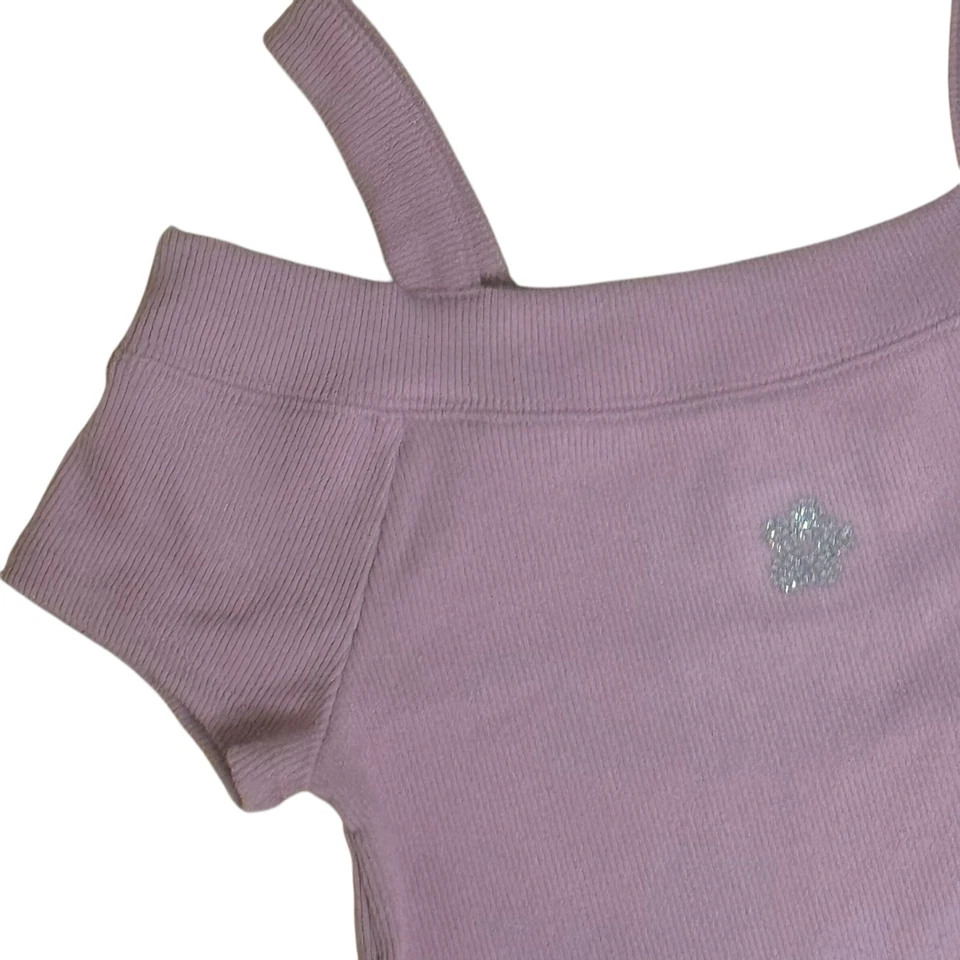Camiseta Top Limited Too Girls Hombro Frío Bling Flor Acanalada Rosa S 7 8 Nueva con Etiquetas Foto 4 de 4