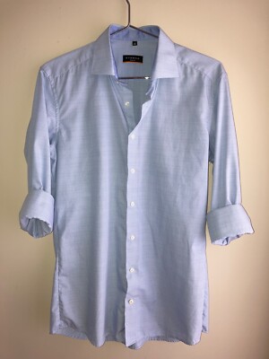 ETERNA European Light Blue Plaid Slim Fit Business Shirt 15.75'' / 40 cm. mint!