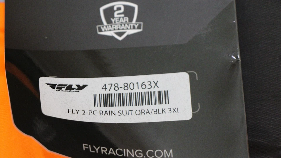 TRAJE DE LLUVIA FLY RACING 2 PIEZAS NEGRO/NARANJA 3XL 478-80163X Foto 4 de 4