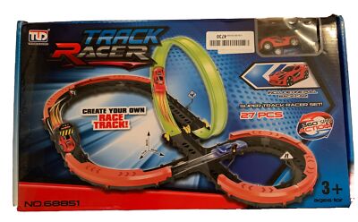 Super Track Racer Set Includes 2 Cars 360 Spin Action 27 Piece Create Your Own