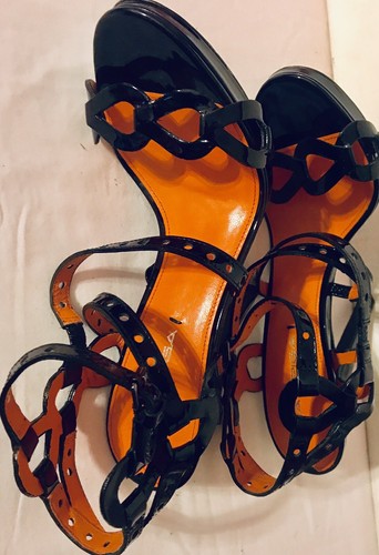 Via Spiga Pacifica Black Patent Leather Cut Out Straps High Heel Sandals 7M/38 - Picture 6 of 11