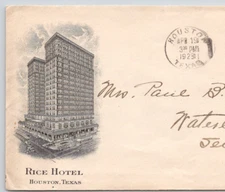 1924 Rice Hotel Houston TX  Advertising Cover