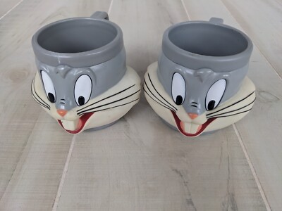 Vintage 1990s Set of 2 Warner Bros Bugs Bunny Plastic Mugs