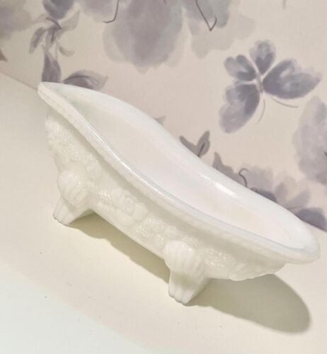 Vintage Avon Milk Glass Trinket Soap Dish Planter Claw Foot Bathtub Tub - Picture 4 of 5