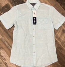 New 60 Izod Saltwater Dockside Shirt Short Sleeve Button Blue Micro Stripe M
