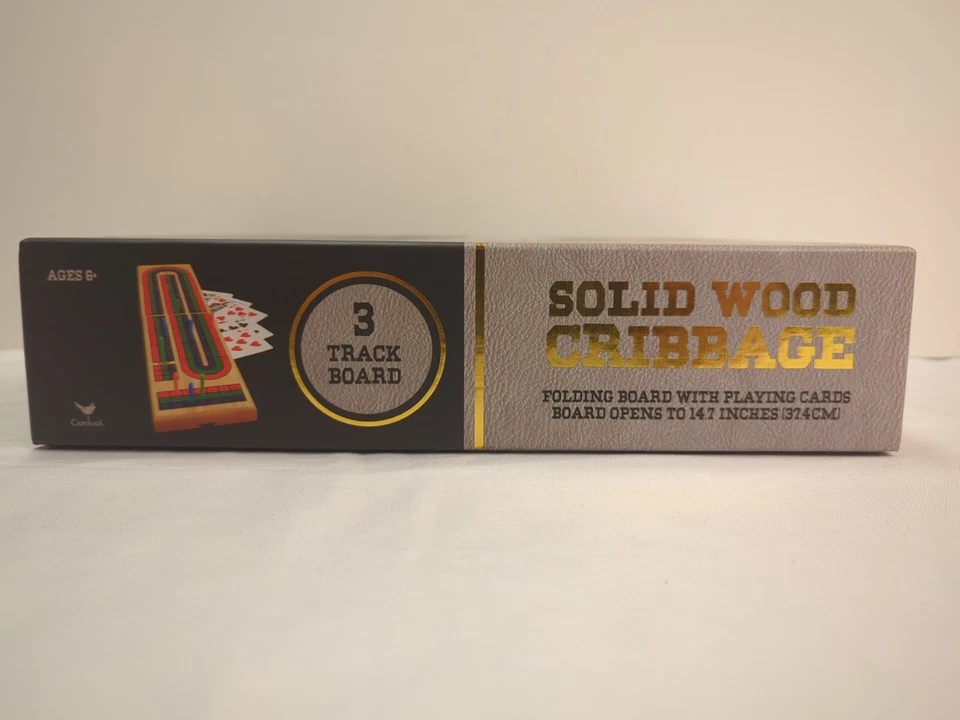 Complete Cribbage Set Solid Wood Folding 3-Track Board with Playing Cards - Image 3 of 4