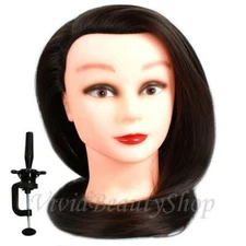 28" Mannequin Head Synthetic Hair Training Manikin Cosmetology Doll Dark Brown