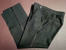 100 Wool Black Tuxedo Pants Pleated Adjustable 30-31-32 Waist, 30 L