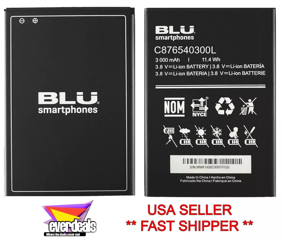 BLU G33 G0890UU Battery C876540300L Original OEM 3000mAh 11.40Wh