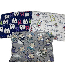 Women's Scrub Tops Size M-L Short Long Sleeve Dentist Dental Office Theme Print