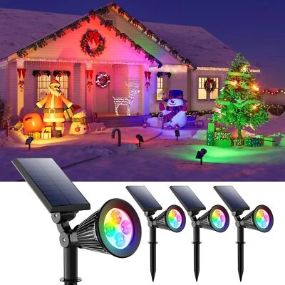 CLAONER Solar RGB 7Color Change Spotlight Outdoor Garden Security Pathway Lawn Wall Lamp