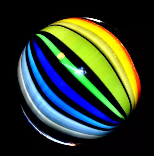 EDDIE SEESE GLASS MARBLE/1.783"-BEACHBALL WITH GOLD LUTZ-GORGEOUS COLORFUL MIB - Picture 4 of 7