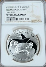 2007 POLAND SILVER 20 ZLOTYCH S20Z GREY SEAL NGC PF 70 ULTRA CAMEO PERFECTION