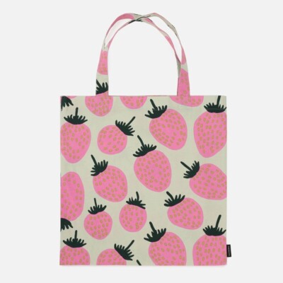 MARIMEKKO Mansikka Strawberry Fabric Bag GREEN PINK Tote