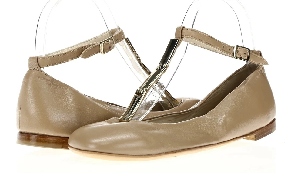 AGL женщин желтовато-коричневый кожаный лодыжки ремень балет плоский туфли размер 37 новый 214672 - Изображение 2 из 4