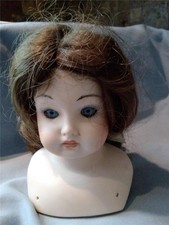 Vintage Bisque "DARLING" DOLL HEAD Beautiful Face Paint Blue Eyes Shoulderhead