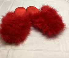 Red Ostrich Feather Slippers International Concepts Fluffy Sexy Red