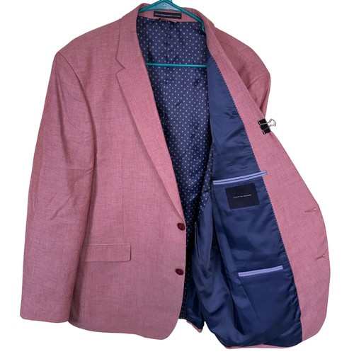 Tommy Hilfiger Blazer Mens 46R Red Chambray Cotton 2-Button Sport Coat Preppy