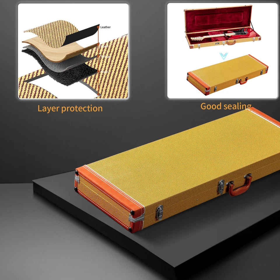 New Protable ST Electric Guitar Square Hard Case w/ Hardware & Lock Yellow