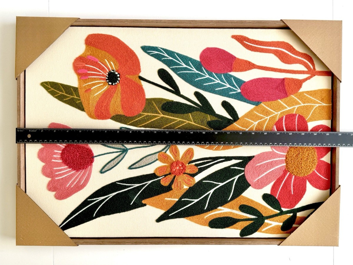 New BP Home Woven Embroidered Textile Wall Art Vibrant Flowers